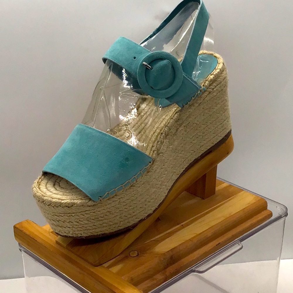 Marc Fisher Turquoise Suede Platform Espadrille Sandal